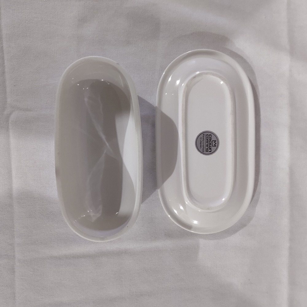 Off White Ceramic Crown Corning Butter Dish 6 x 4