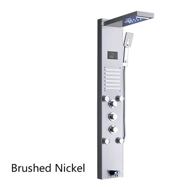 Bathroom Shower Column Panel LED Rainfall Mixer Massage Jets Tub Set Wall Mount