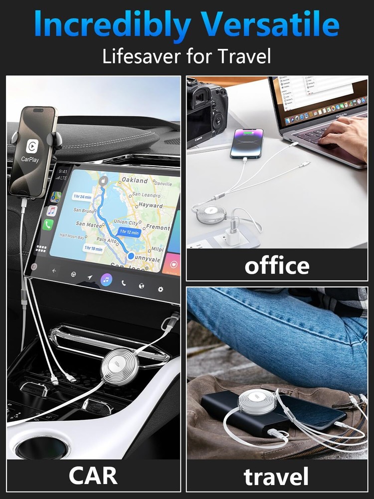 Multi Charging Cable 5 in 1 Multi USB Charger Cable Retractable Universal Multip