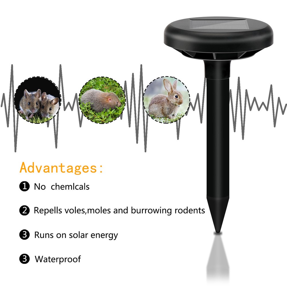 Solar Powered Ultrasonic Sonic Mole Gopher Pest Rodent Mouse Repeller Repellent