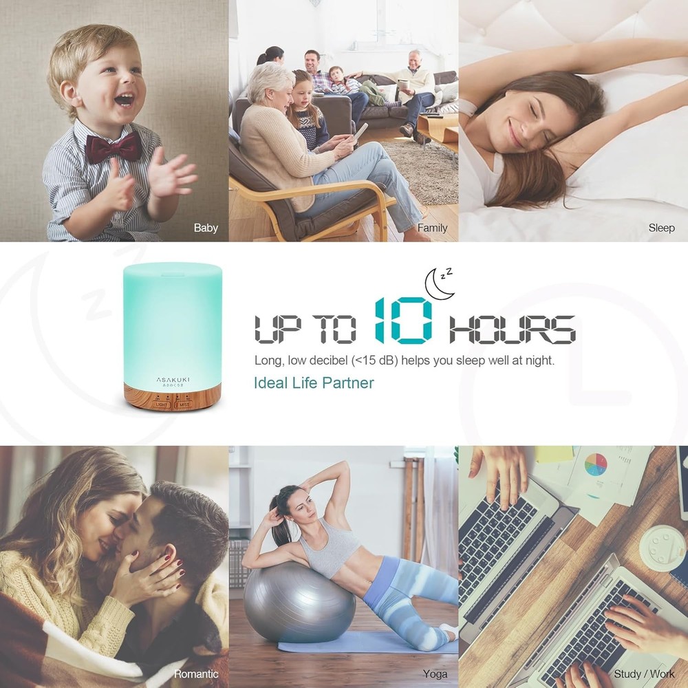 300ML 5-in-1 Essential Oil Diffuser & Quiet Aroma Humidifier ASAKUKI