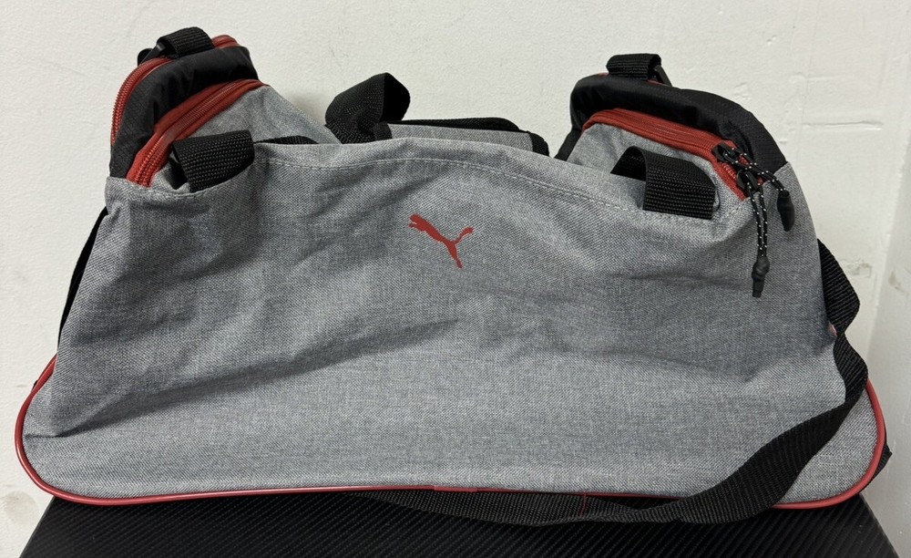 Puma Foundation Duffel Bag with Removable Shoulder Strap, Grey/Red - NWT!