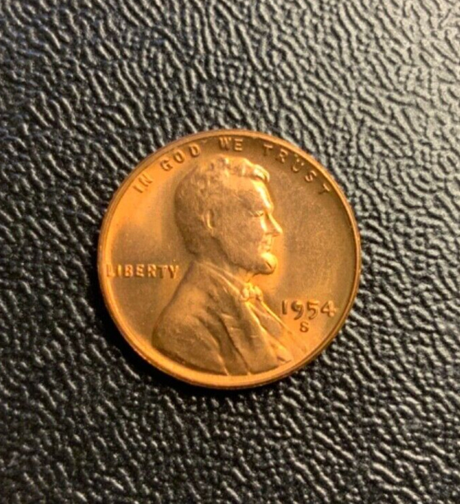 1954-S Lincoln Cent Struck Thru Grease Error plus Filled 9-RED UNCIRCULATED
