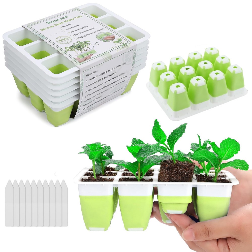 6pcs Reusable Seed Starter Kit, 72 Cells Seed Starter Trays, Silicone Seedlin...