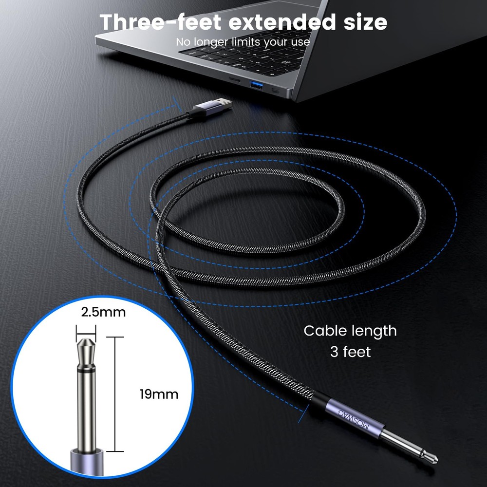 MOSWAG USB DC Charging Cable 2.5mm, 3ft Replacement 1 Pack, Black