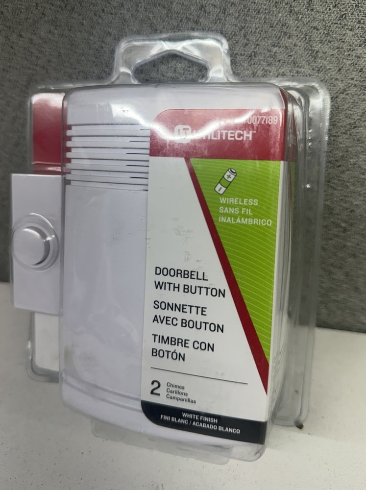 Utilitech Wireless Doorbell #0077189 2 Chimes With Button White Push