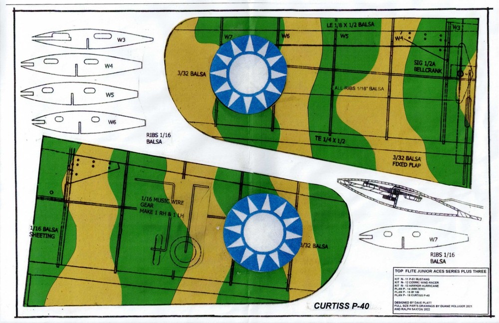 1/2 A profile Curtis P-40 U-Control plans