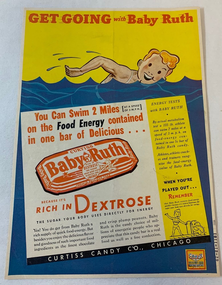 1939 Baby Ruth candy bar ad ~ SWIMMER