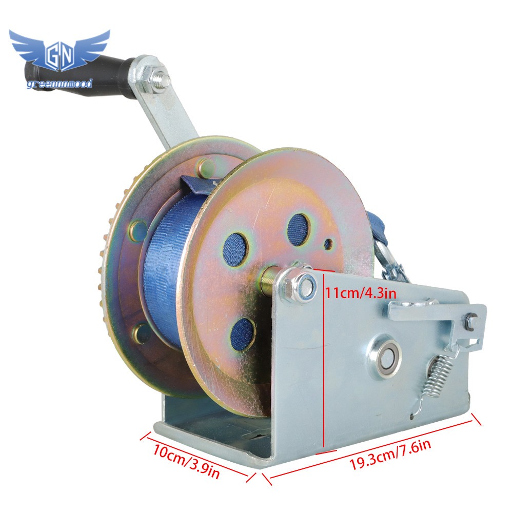 Heavy Duty Hand Winch 3200lbs Polyester Strap Manual Portable Crank Winch