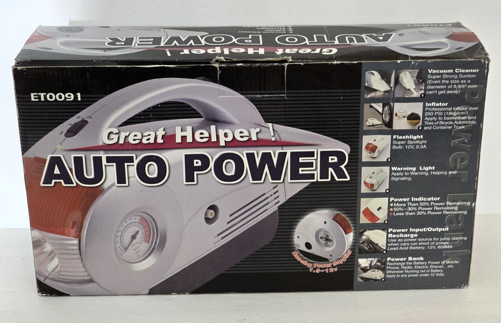 Auto Car 7 in 1 Emergency Power Bank, Compressor, Vacuum, Flashlight, Hammer +