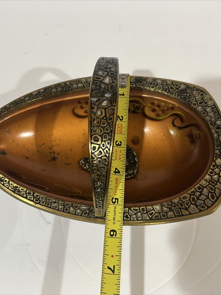 Vintage Israel Enamel Brass Footed Bowl With Handle