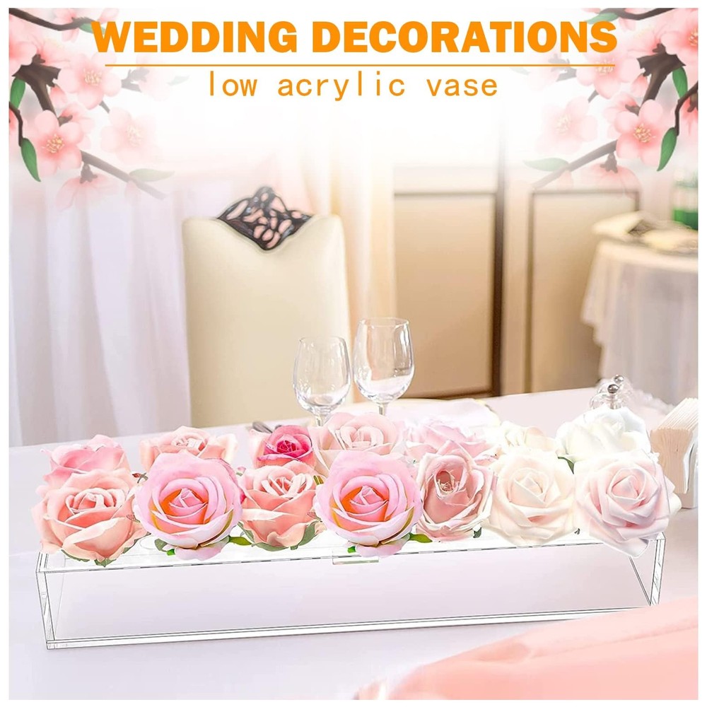 Rectangular Flowers Vases Clear Acrylic Modern Vases 17.7 Inches Long Rectang...