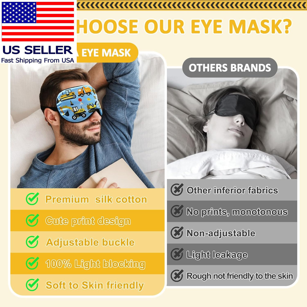 2 Pcs Sleep Mask, Construction Vehicles Mask with Adjustable Buckle for Sleeping