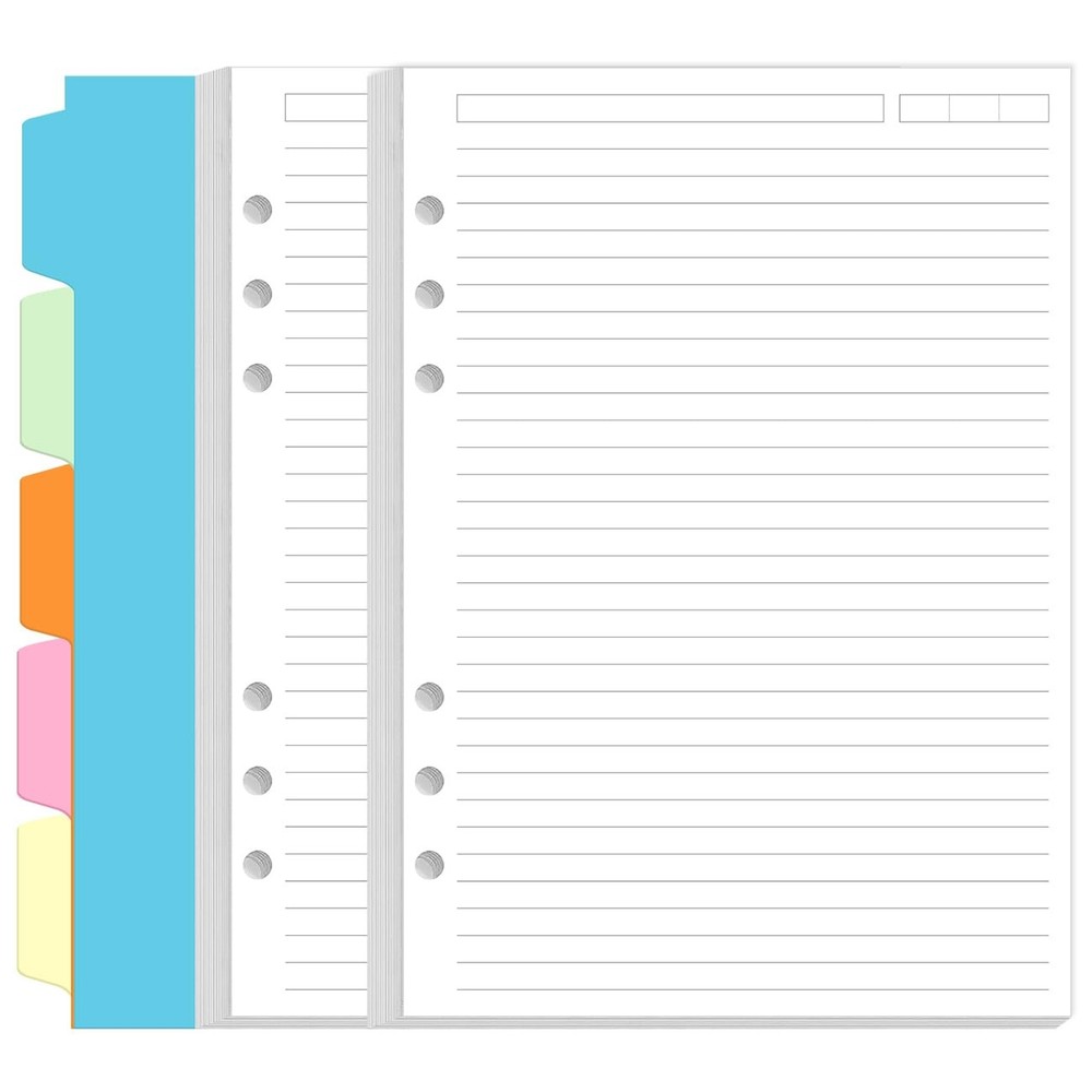 A5 Refill Paper - 6 Hole Planner Inserts for Binder, 200 Pages 6 A5, White