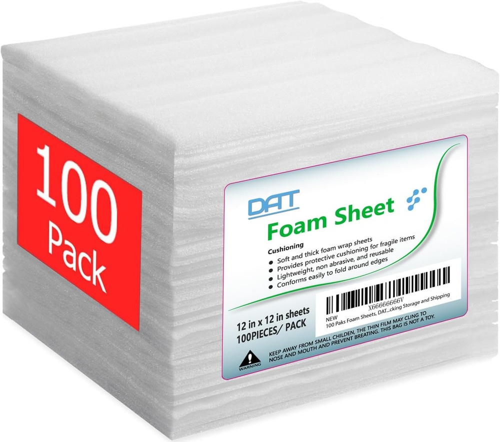 100 Pack Foam Sheets, 12" X 12", 1/16" Thickness, Packing and Shipping Material