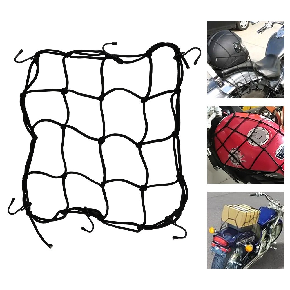 Cargo Net Motorcycle Helmet Mesh Tie Down Bungee Cord Adjustable Bungee +6 Hooks