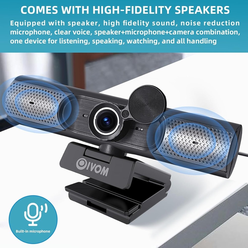 Webcam With Microphone and Speaker, 1080P Web Camera for Desktop Computer Lap...