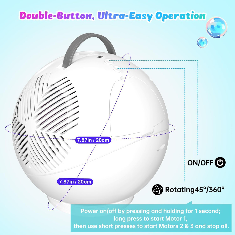 Bubble Machine for Kids Toddlers,45°/360° Auto Rotatable Spherical Bubble Maker