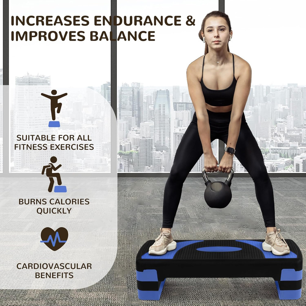 Aerobic Step Platform Trainer with Adjustable 3-Level Risers, 400 Pound Weight C