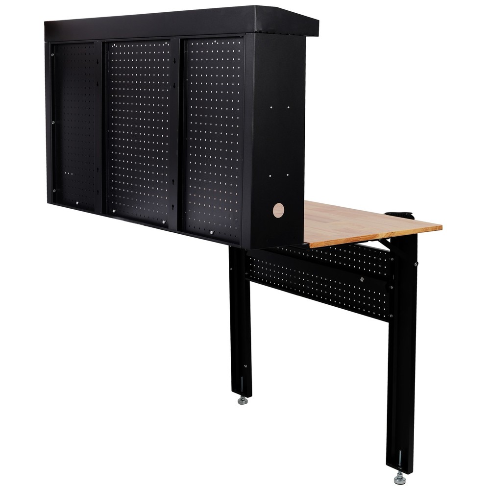 Wall Mounted Foldable Workbench with Rubberwood Work Surface Pegboard for Tools