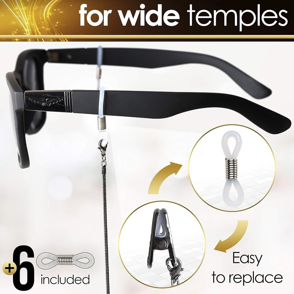 Secure Eyeglasses Strap Holder - Alligator Clasps Included
