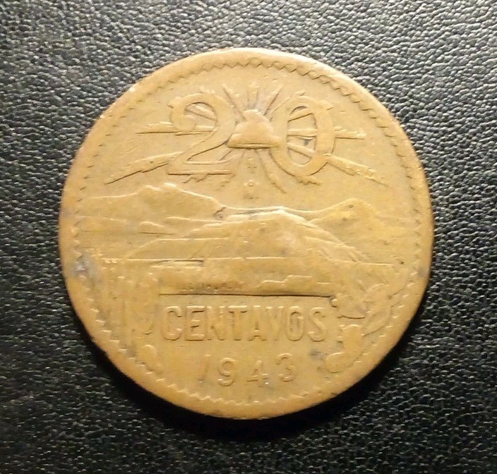 1943 Mexico 20 Centavos Coin