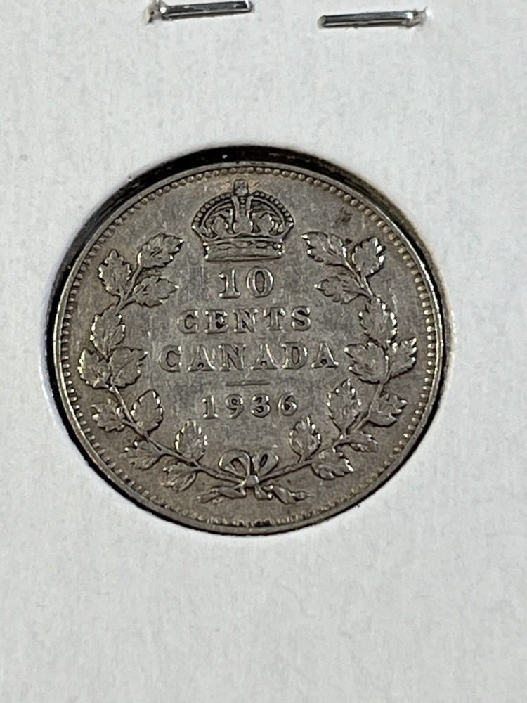 1936 Canada 10 Cents Silver Coin Cleaned