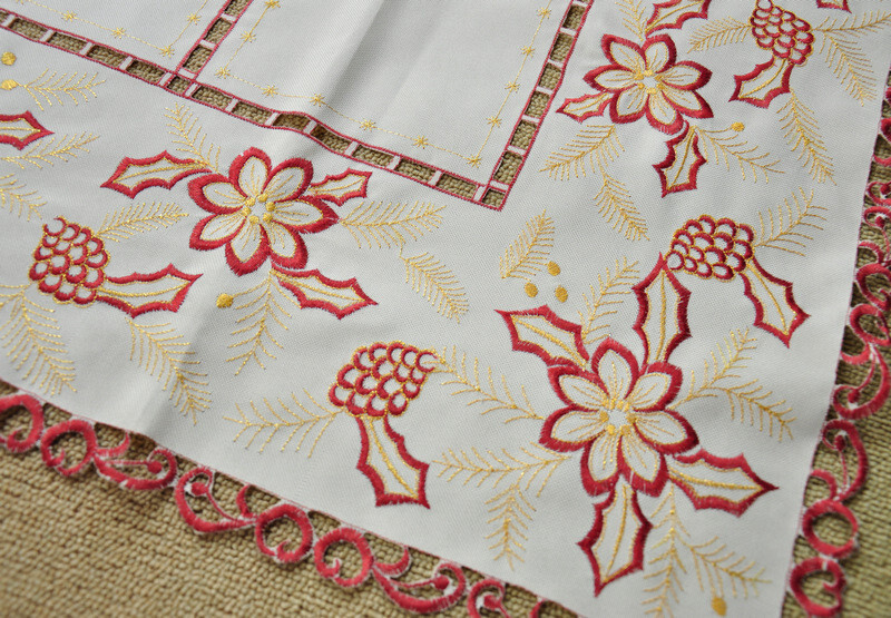 Elegant Beige Embroidered Polyester Square Tablecloth Xmas 33" Cutwork