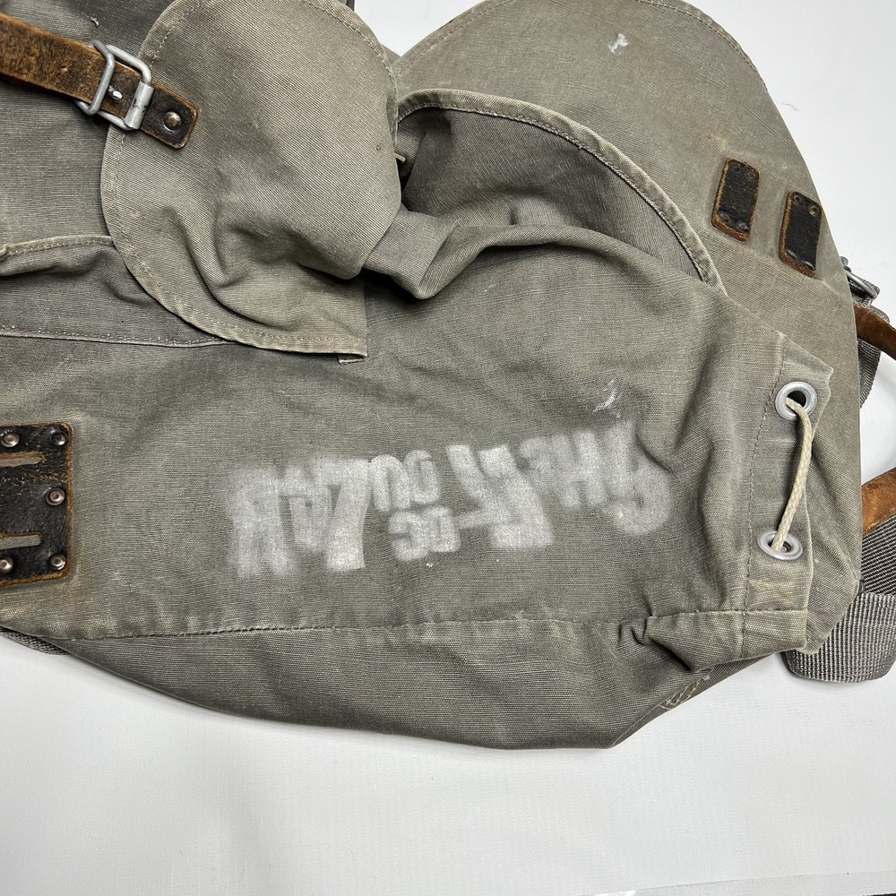 Vintage WWII Austrian Germany backpack Canvas Leather Trim