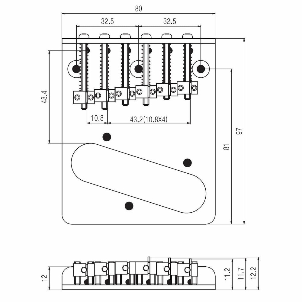 Tone Ninja 3 hole 6 Saddle Telecaster Bridge, Flat plate, Chrome
