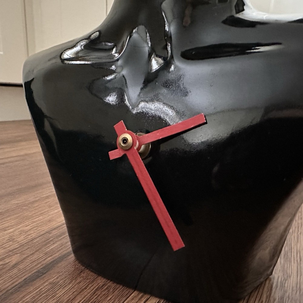 Large 1980s Postmodern Ceramic Bust Mantel Clock Black Sunglasses Design