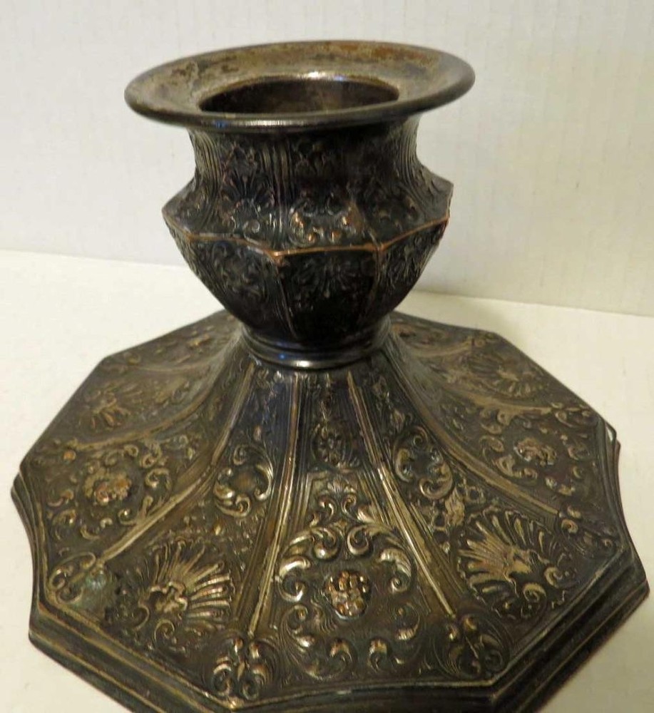 Pair Barbour Silver Plate Candlesticks #3974 – Octagonal Repoussé