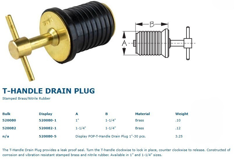 Sea-Dog T-Handle Drain Plug, 1", 520080-1