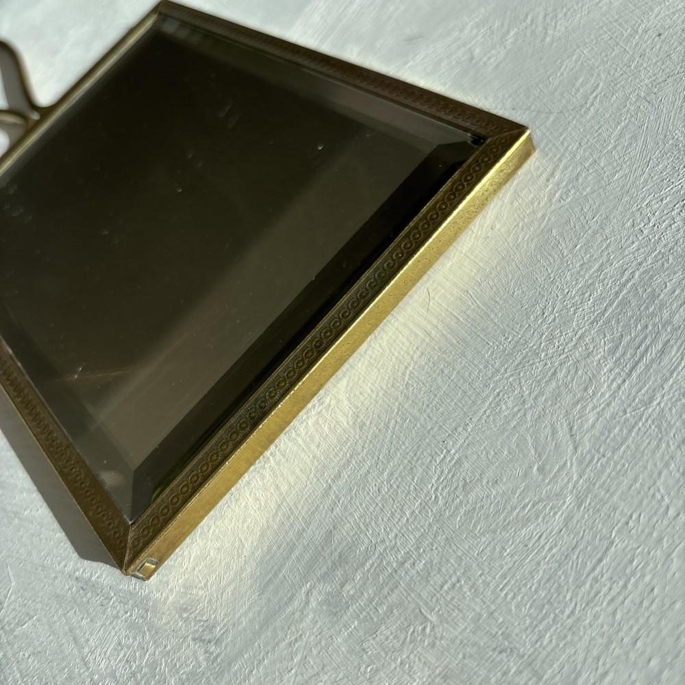 Vintage Large Art Deco Solid Brass Frame HandHeld Mirror - Beveled Glass