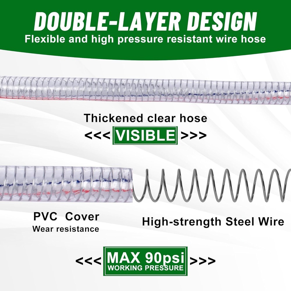 3.3FT 1" ID x 1.25" OD Steel Wire Suction Hose PVC Reinforced Tubing High Pre...