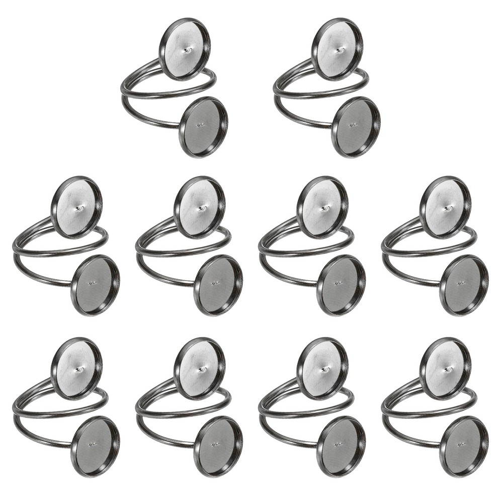 Ring Blank, 10 Pcs Adjustable Finger Ring Blank Base 12mm, Silver Black