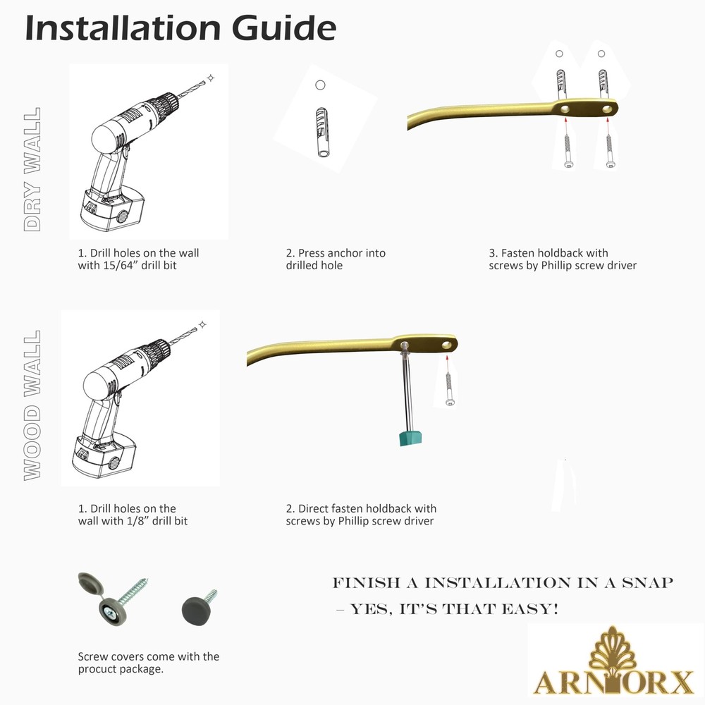 Quality Curtain Holdbacks, Solid Steel Curtain Holdback with Disk Finial,Elec...