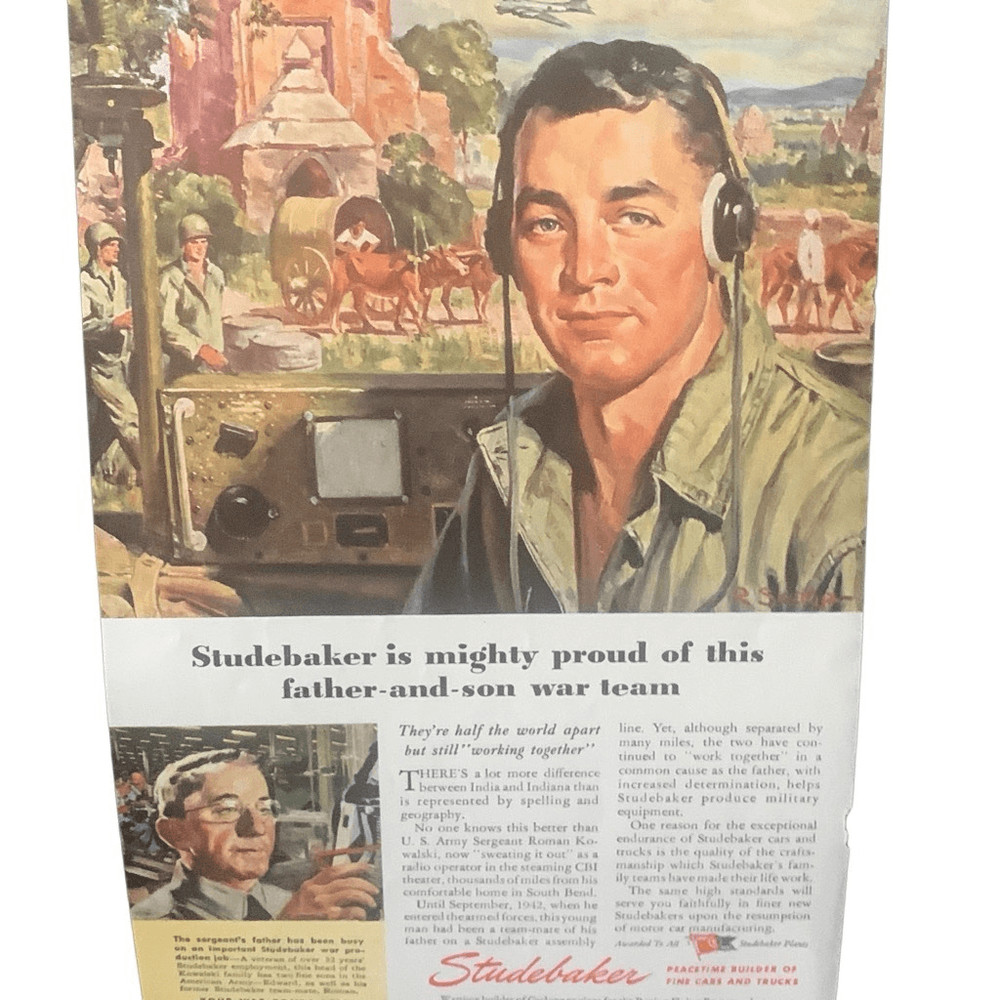 Vintage 1945 Studebaker Father & Son War Team Ad Advertisement