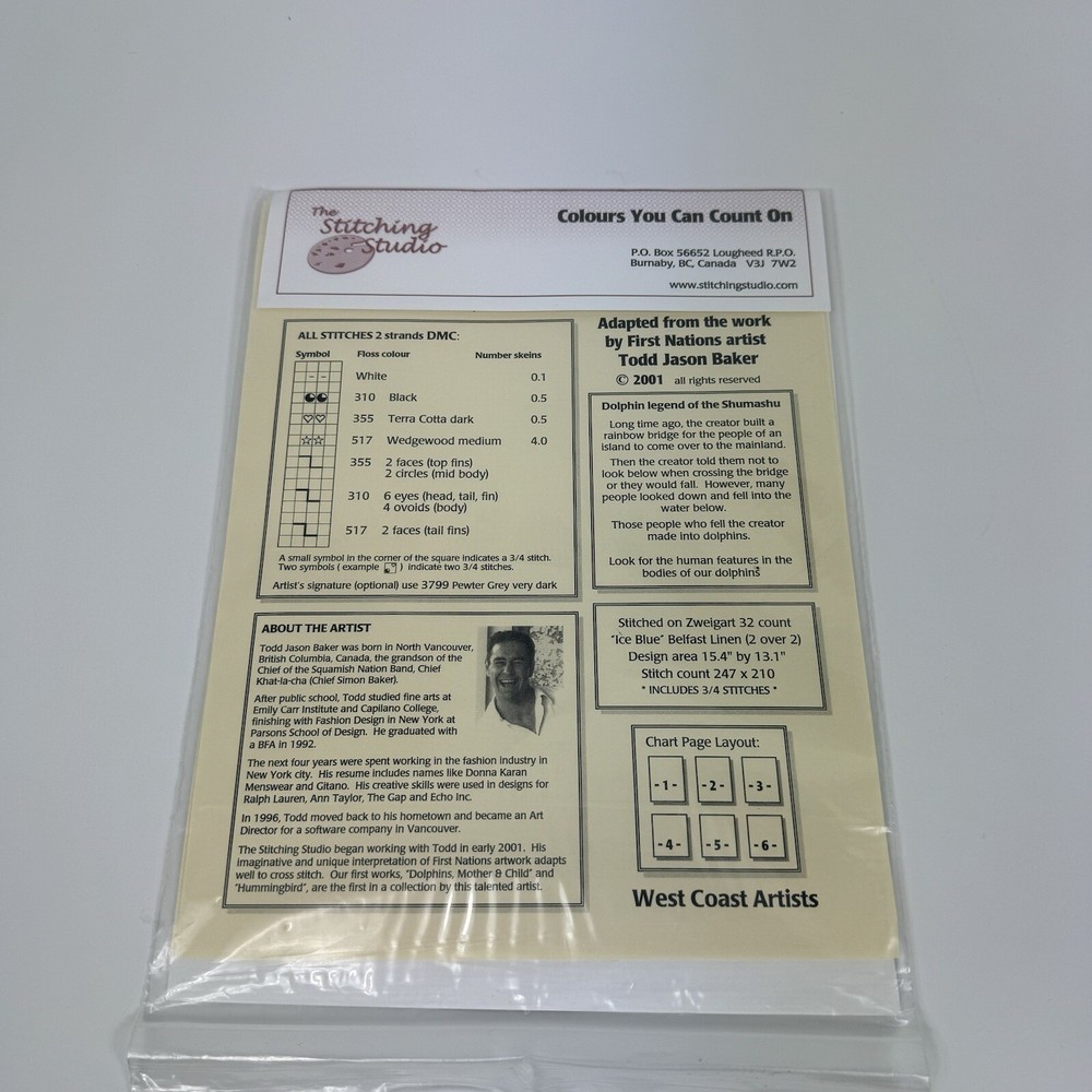 The Stitching Studio Counted Cross Stitch Pattern Dolphins Mother Child DIY