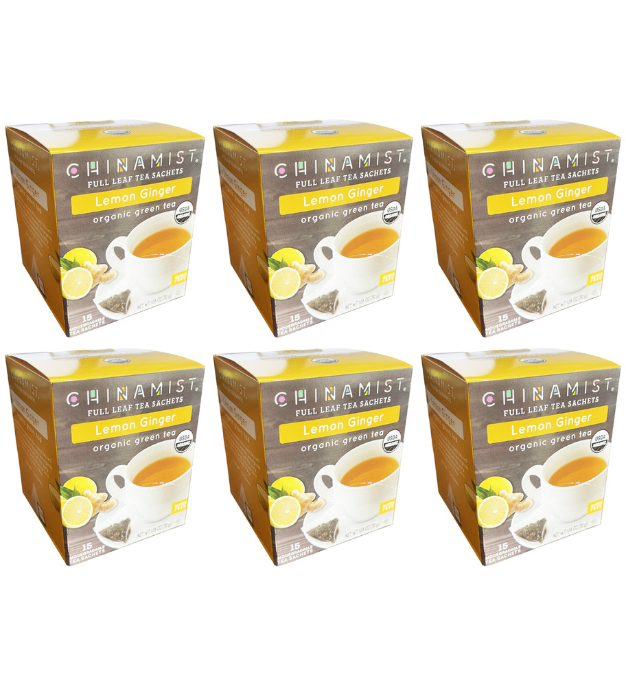 China Mist Organic Green Tea, Lemon Ginger, 6/15 count boxes