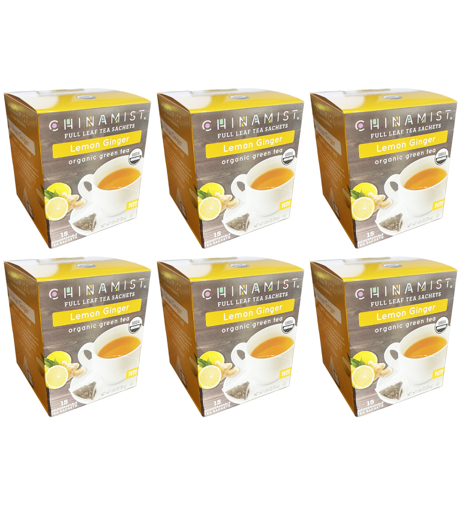 China Mist Organic Green Tea, Lemon Ginger, 6/15 count boxes