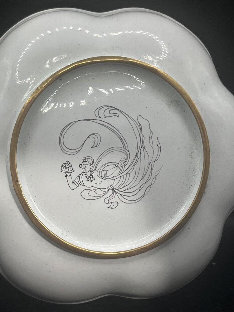 Brass Enamel Cherry Blossom Scalloped Bowl