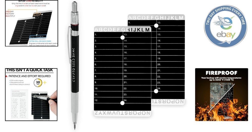 Durable Crypto Seed Phrase Plate - Fireproof, Waterproof, 304 Steel Construction