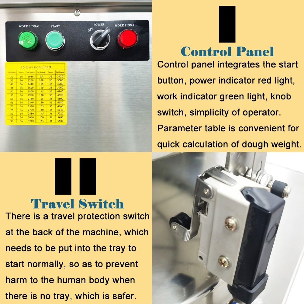 110V Electric Automatic Dough Divider Cutter 20 Pieces Bakery Dough Roller