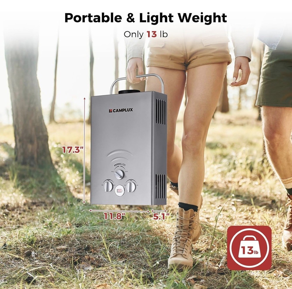 Camplux 6L Tankless Water Heater - BW158G - 1.58 GPM, 41,000 BTU - Gray