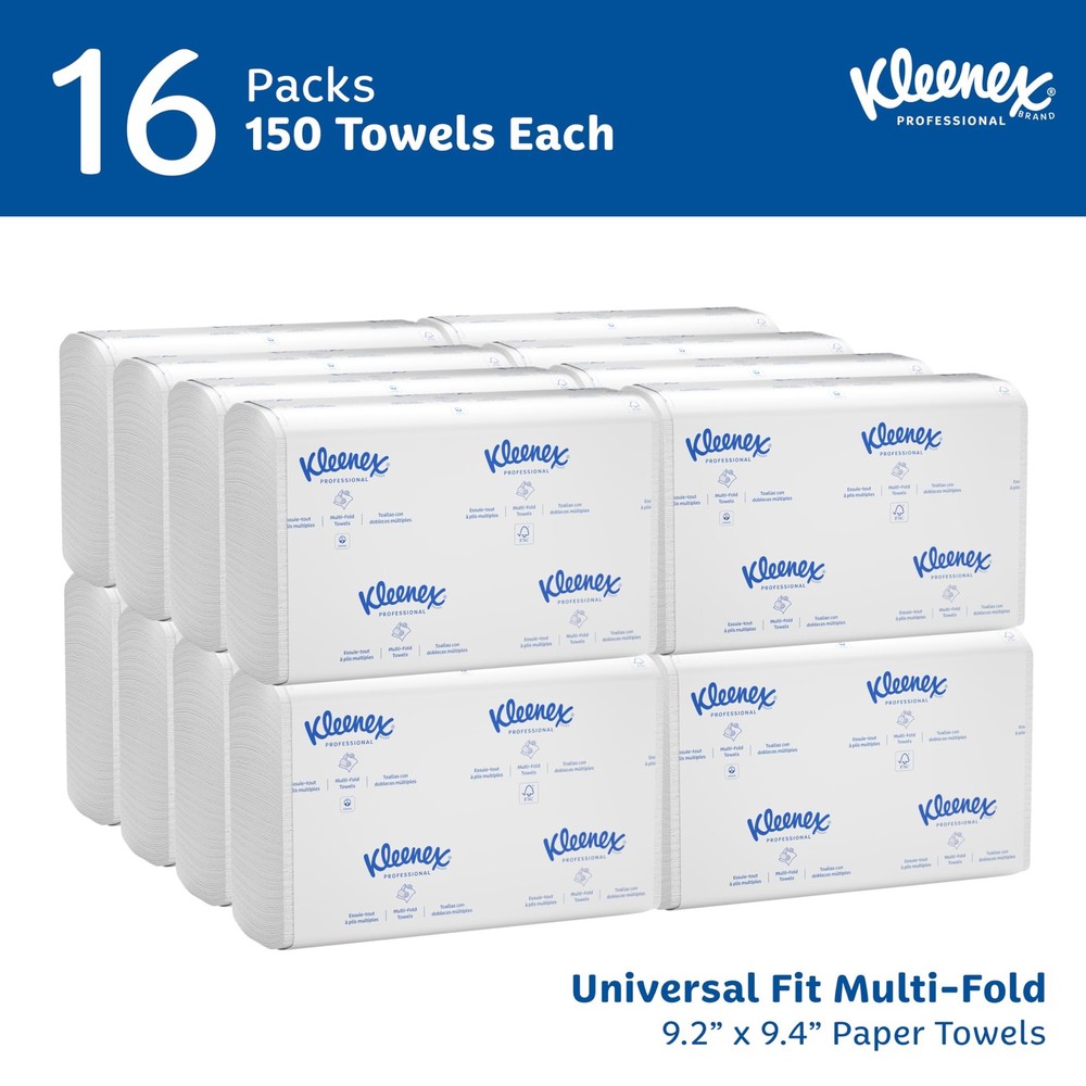 Multifold Paper Towels, White, 16 Packs, 150 Tri-Fold Sheets per Pack
