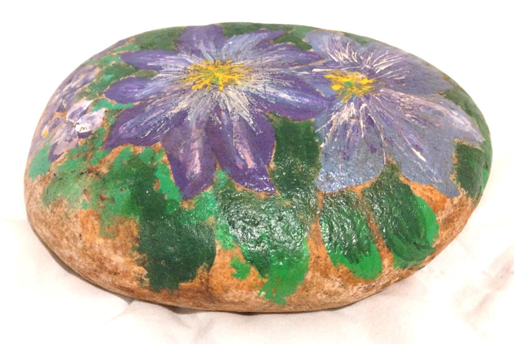 Art Rock Hand Painted Flower Patch