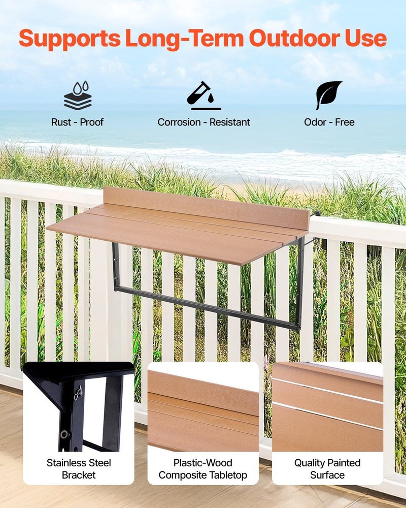 Rust-Resistant Balcony Table 15x39in 5-Setting Adjustable Foldable 50lb Support
