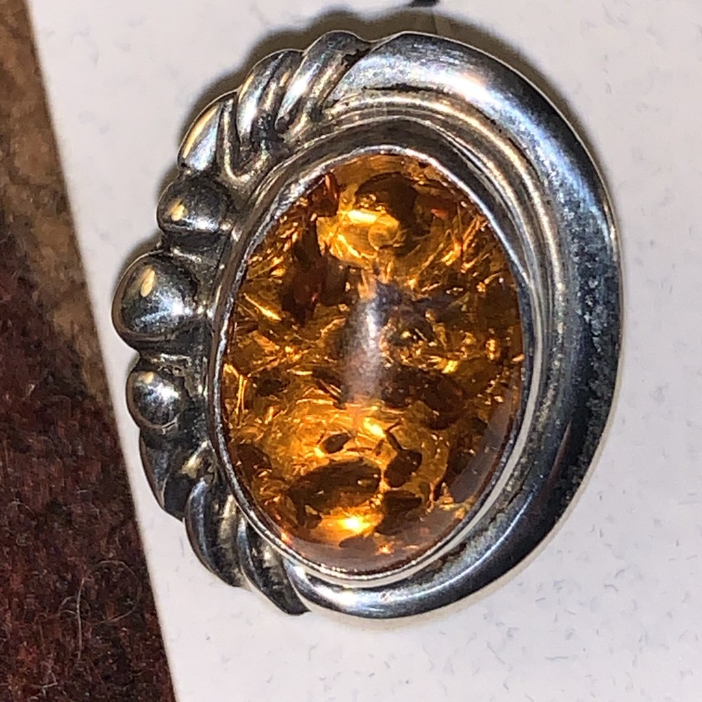 Native American Sterling Silver Amber Post Earrings