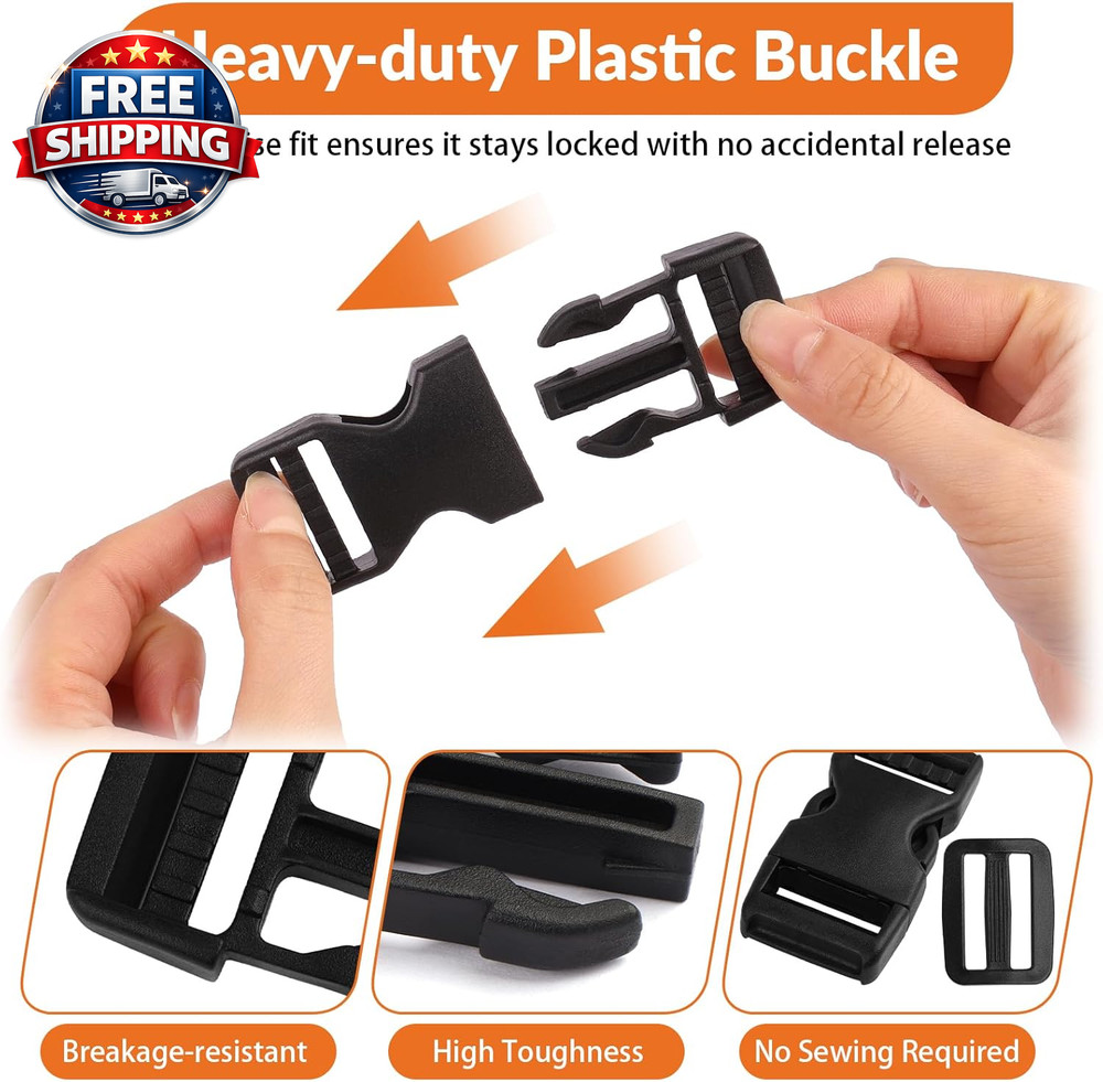 6-Pack Heavy Duty Quick Release Buckles + 12 Strap Clips for Versatile Use